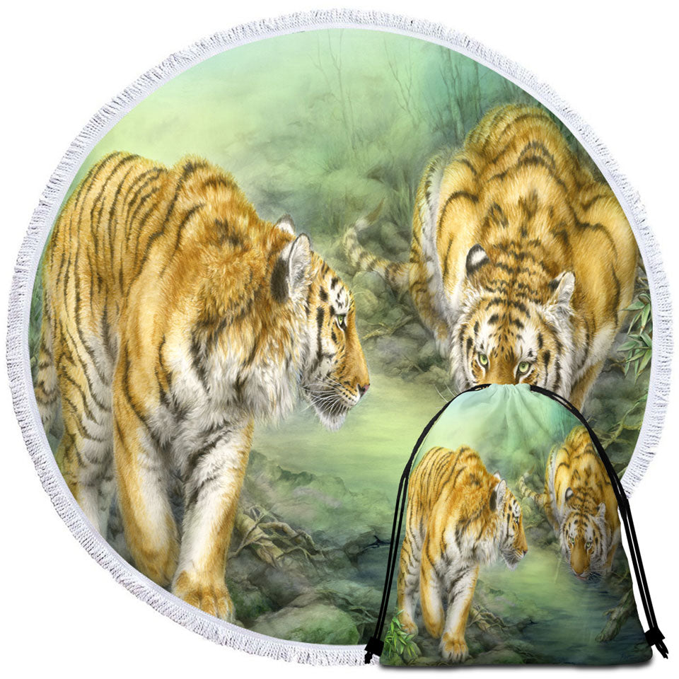Wildlife Animal Art Two Tigers in the Jungle Beach Towels