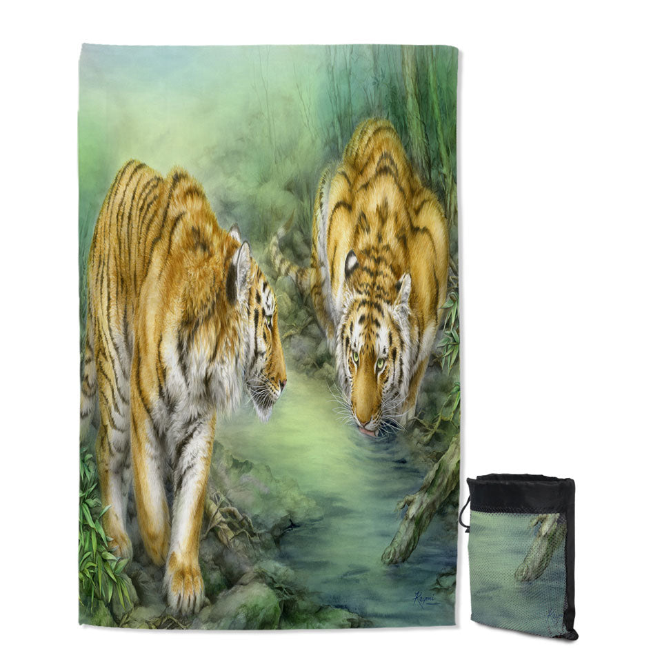 Wildlife Animal Art Two Tigers in the Jungle Lightweight Beach Towel