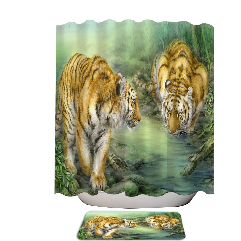 Wildlife Animal Art Two Tigers in the Jungle Shower Curtain