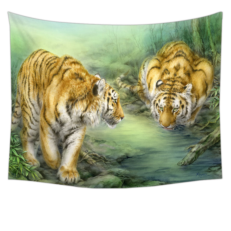 Wildlife Animal Art Two Tigers in the Jungle Tapestry Wall Decor