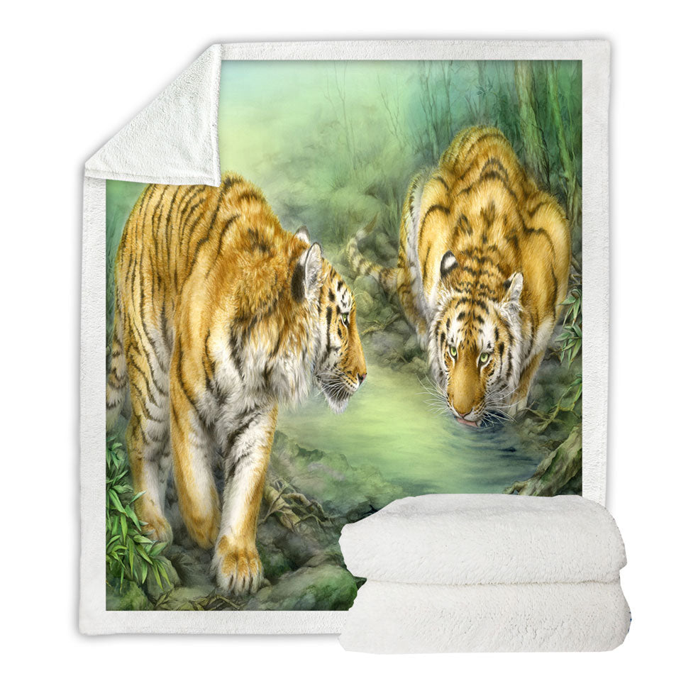 Wildlife Animal Art Two Tigers in the Jungle Throw Blanket