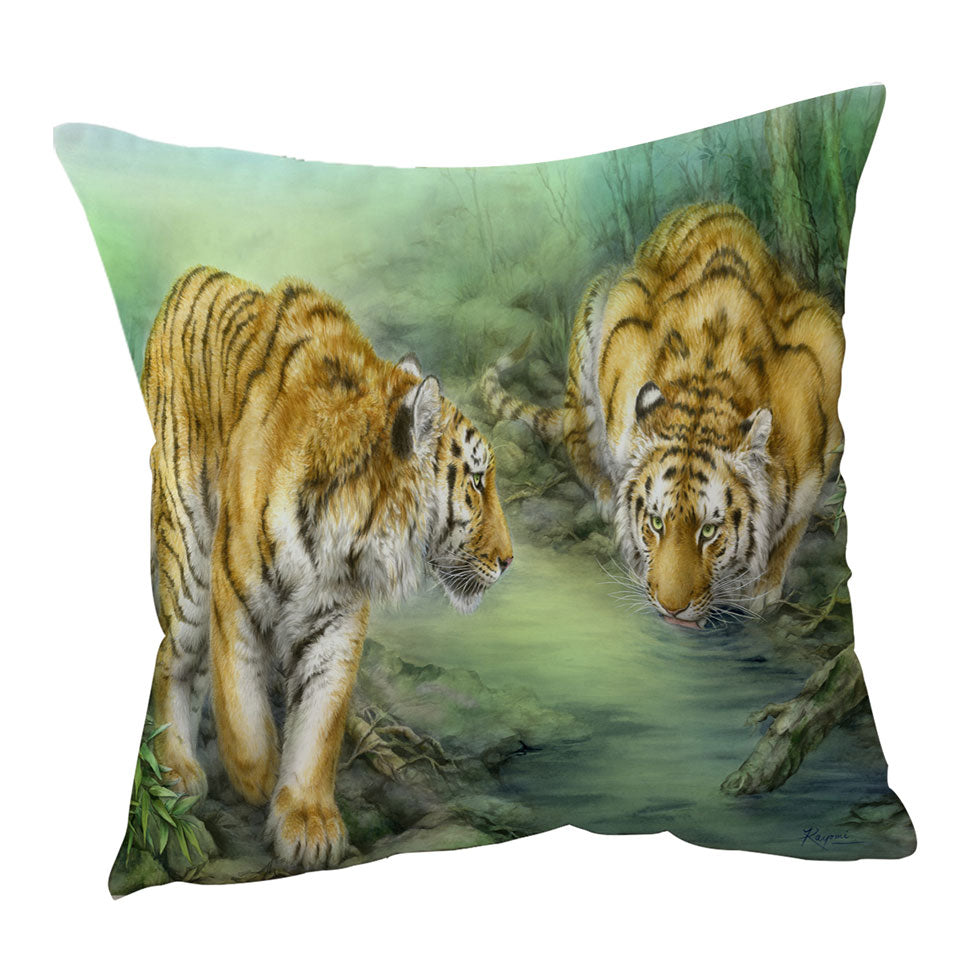 Wildlife Animal Art Two Tigers in the Jungle Throw Pillow