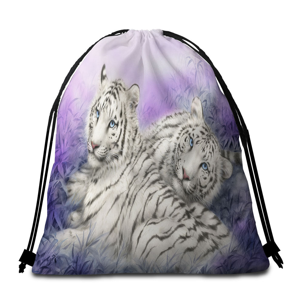 Wildlife Animal Art White Tiger Beach Towel Bags
