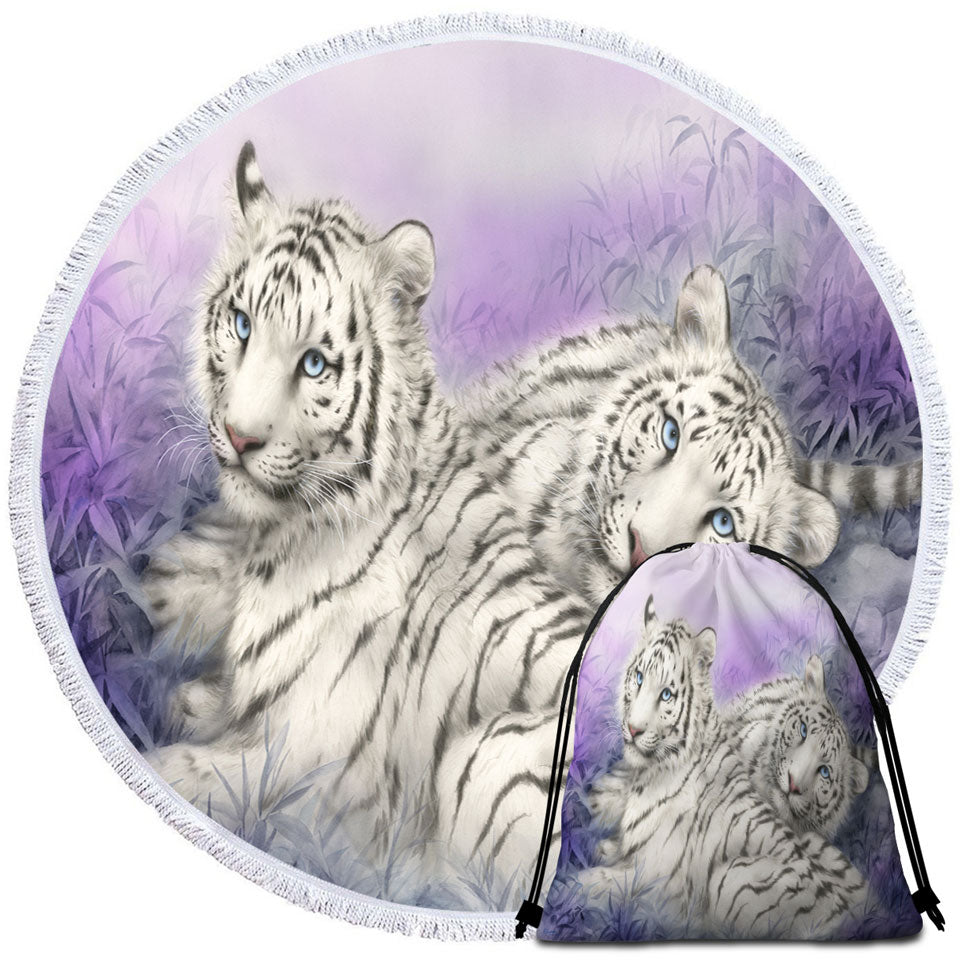 Wildlife Animal Art White Tiger Circle Beach Towel