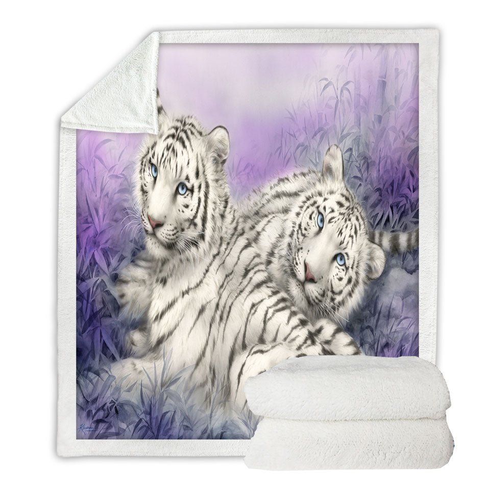 Wildlife Animal Art White Tiger Fleece Blankets