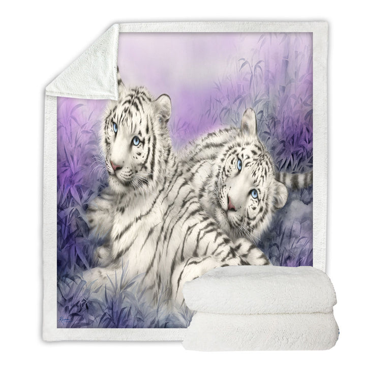 Wildlife Animal Art White Tiger Fleece Blankets