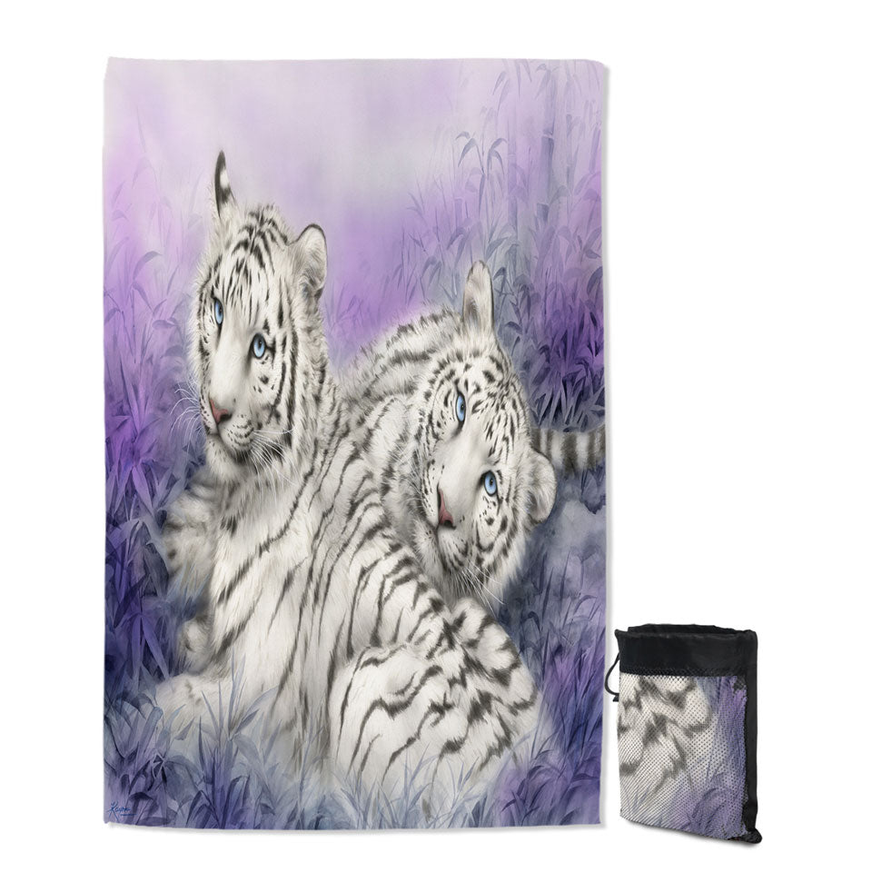 Wildlife Animal Art White Tiger Microfiber Towels For Travel