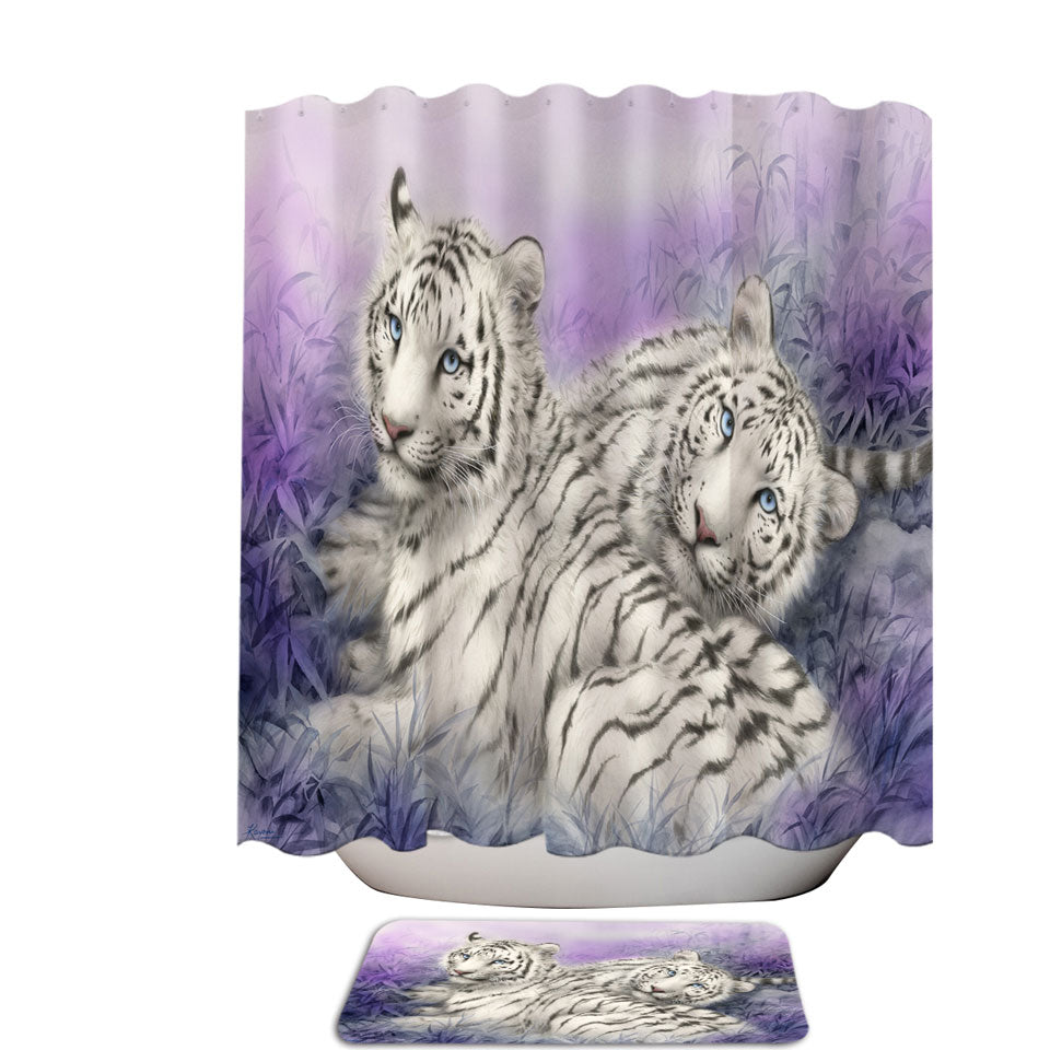 Wildlife Animal Art White Tiger Shower Curtains and Bathroom Rugs