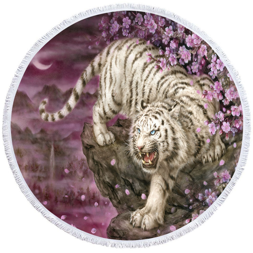 Wildlife Animal Cherry Blossom White Tiger Cool Beach Towels