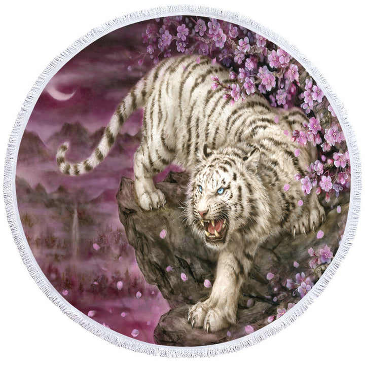 Wildlife Animal Cherry Blossom White Tiger Cool Beach Towels