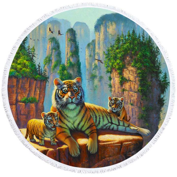 Wildlife Animal Nature Art Zang Tigers Beach Towels for Sale