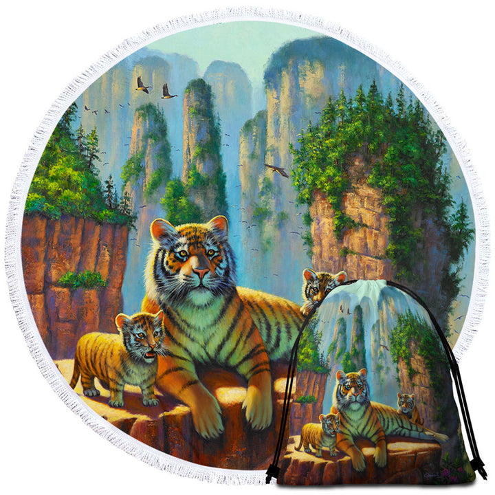 Wildlife Animal Nature Art Zang Tigers Round Beach Towels