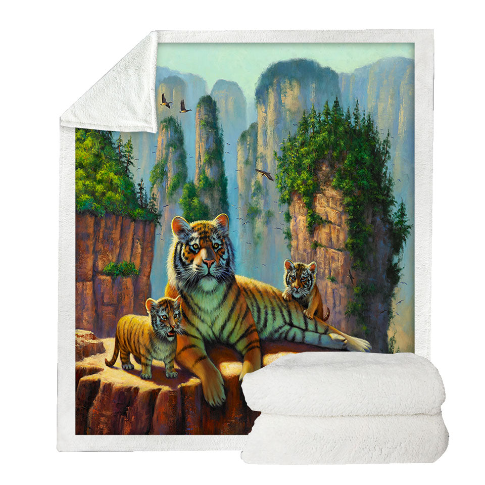 Wildlife Animal Nature Art Zang Tigers Sherpa Blanket