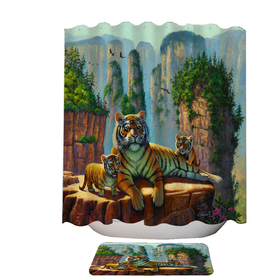 Wildlife Animal Nature Art Zang Tigers Shower Curtains and Bathroom Rugs