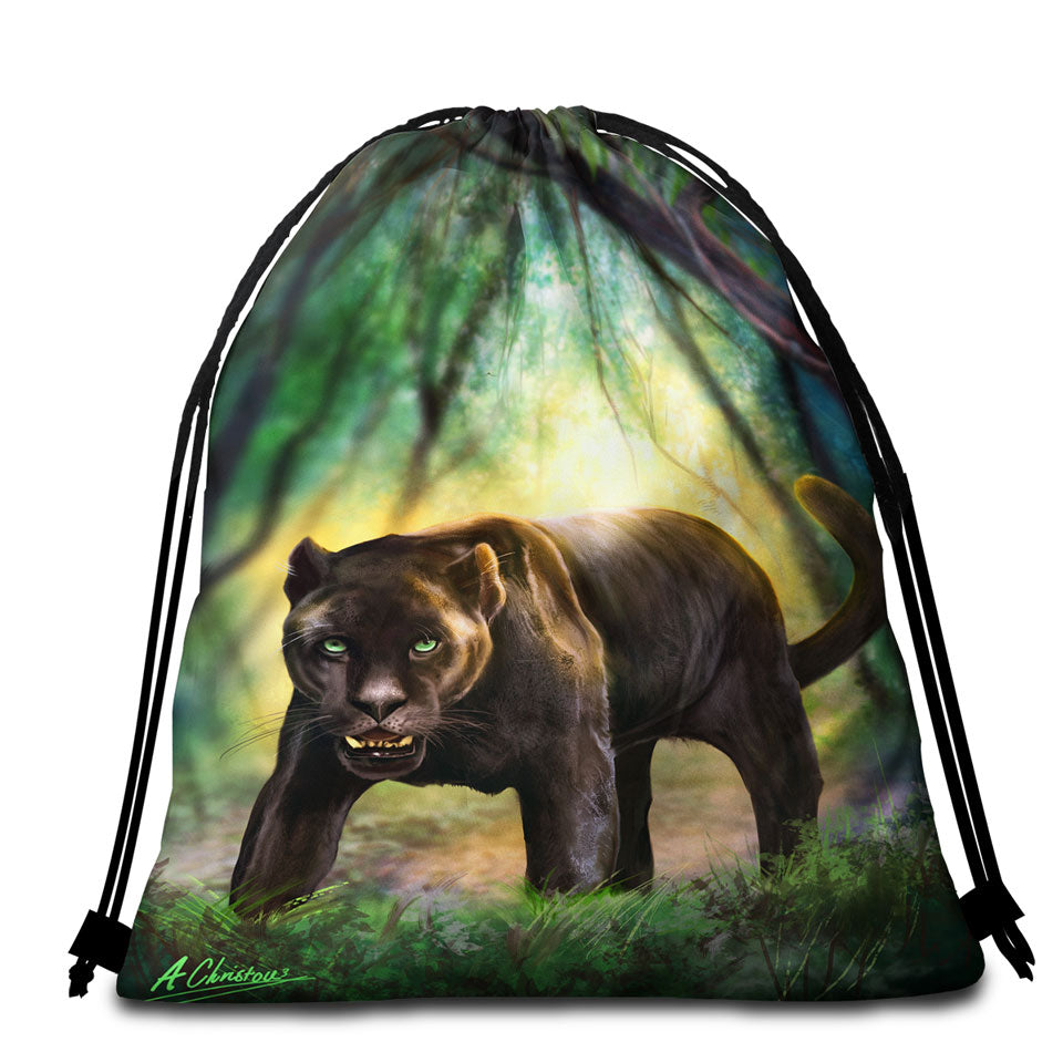 Wildlife Art Beautiful Black Panther Beach Towel Bags
