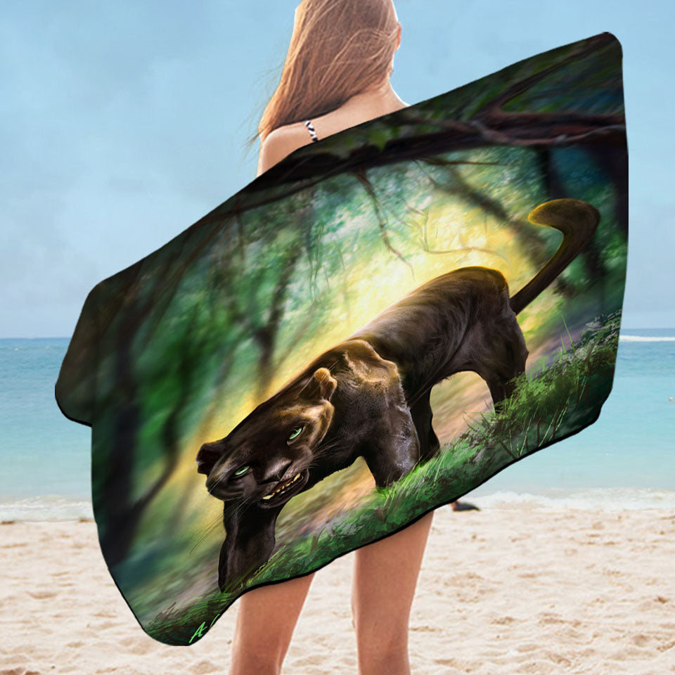 Wildlife Art Beautiful Black Panther Microfiber Beach Towel