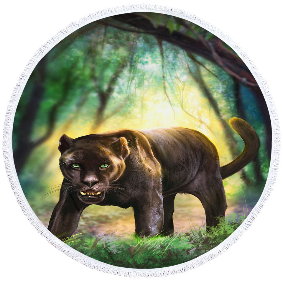 Wildlife Art Beautiful Black Panther Round Beach Towels for Men