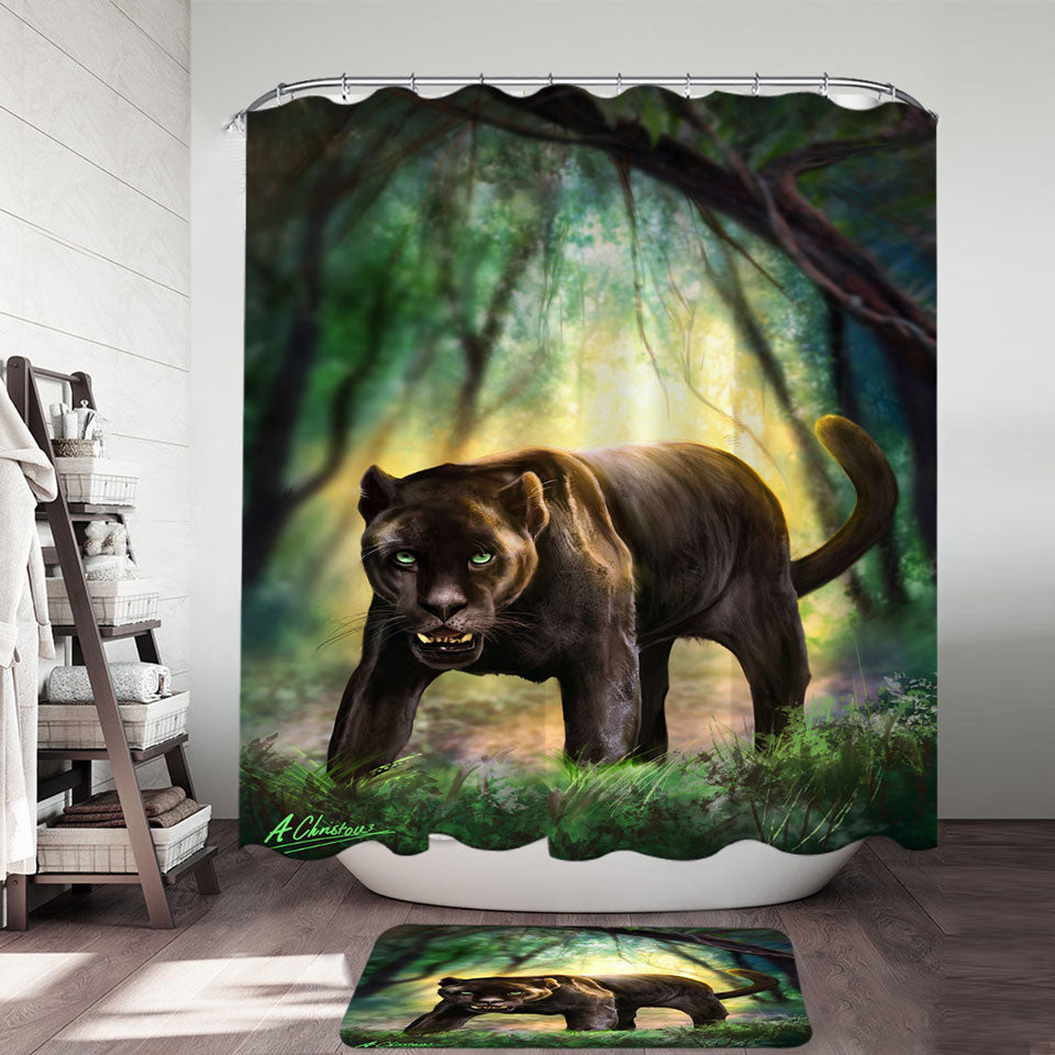 Wildlife Art Beautiful Black Panther Shower Curtains for Guys