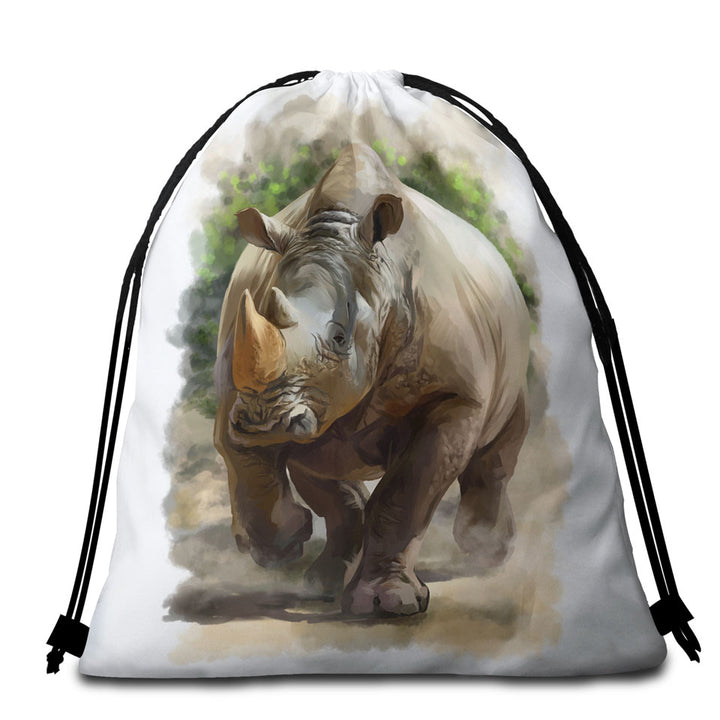 Wildlife Art Painting Rhino Beach Towel Pack