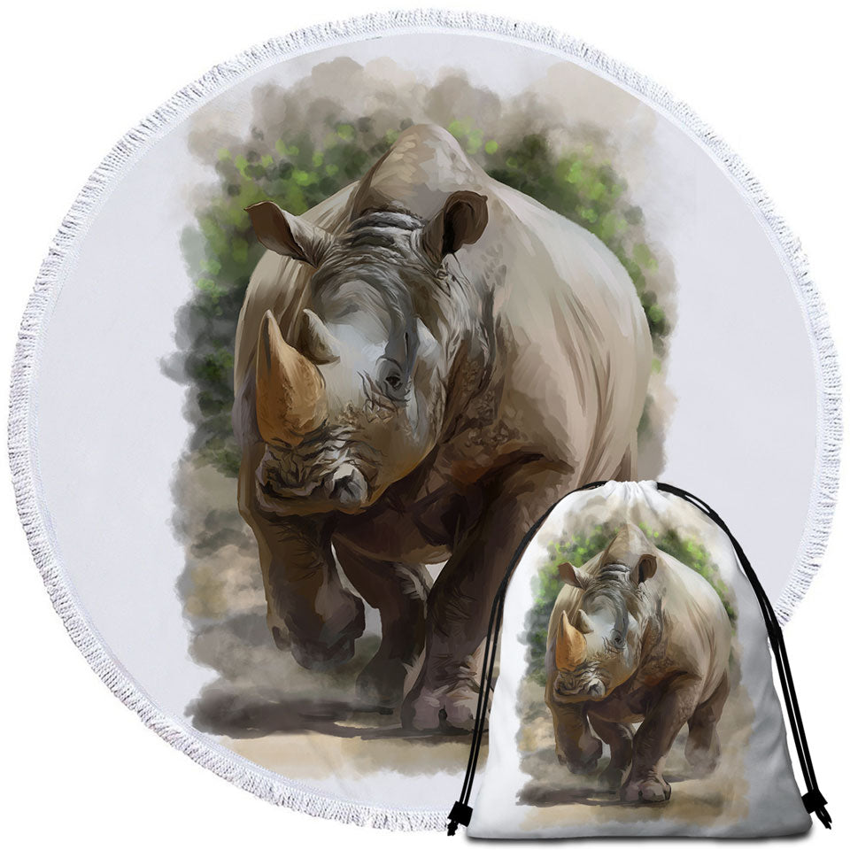 Wildlife Art Painting Rhino Beach Towels and Bags Set
