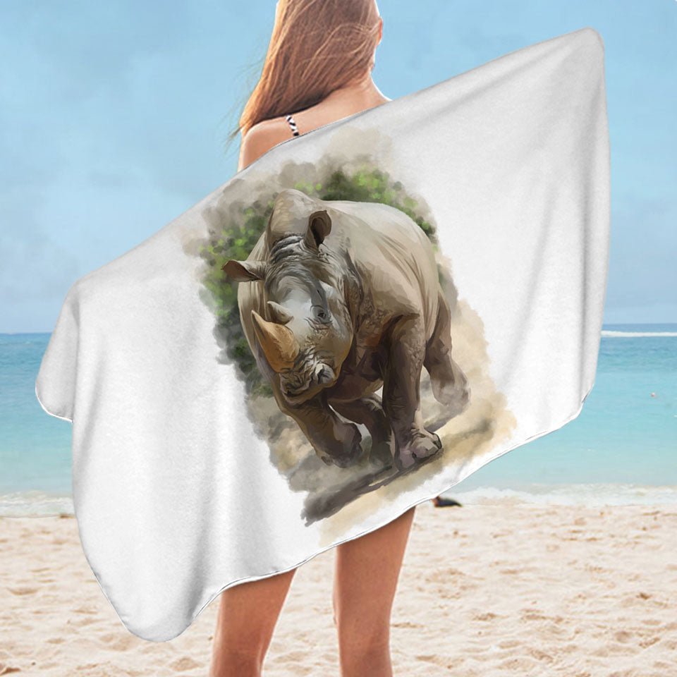 Wildlife Art Painting Rhino Boys Beach Towels