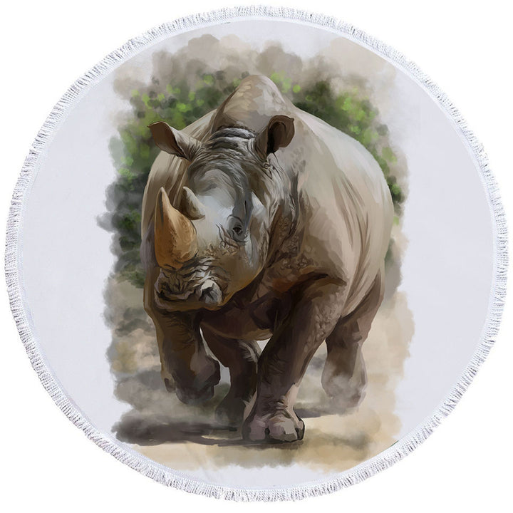 Wildlife Art Painting Rhino Circle Beach Towel