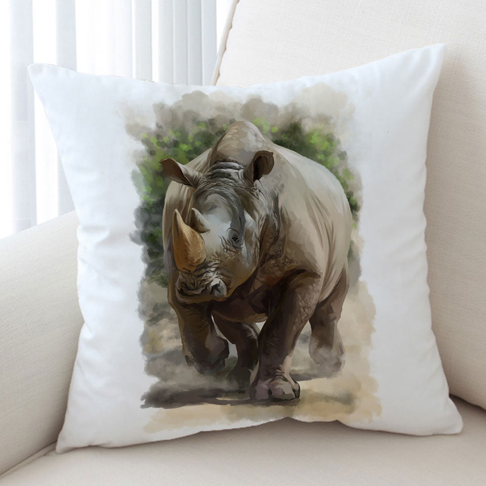 Wildlife Art Painting Rhino Cushion Cover