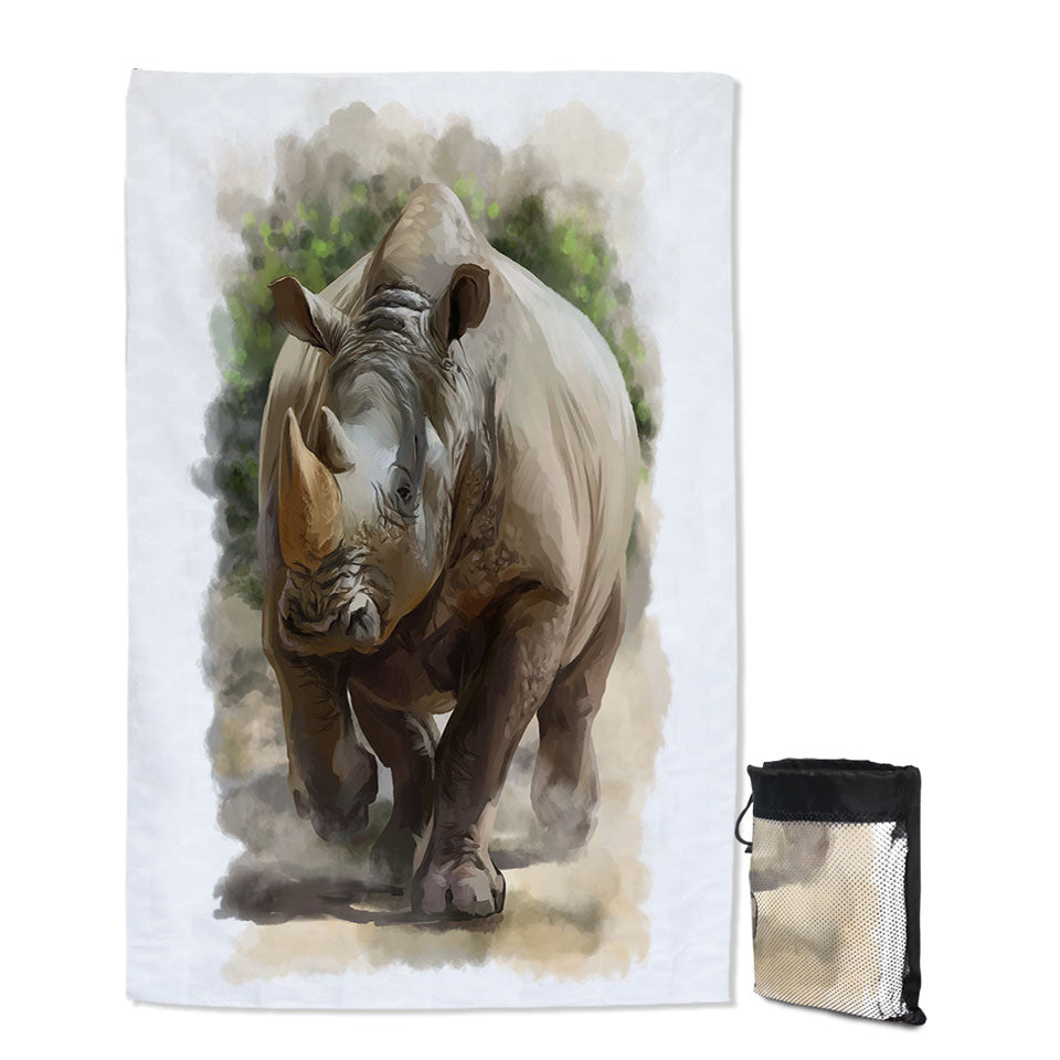 Wildlife Art Painting Rhino Lightweight Beach Towel