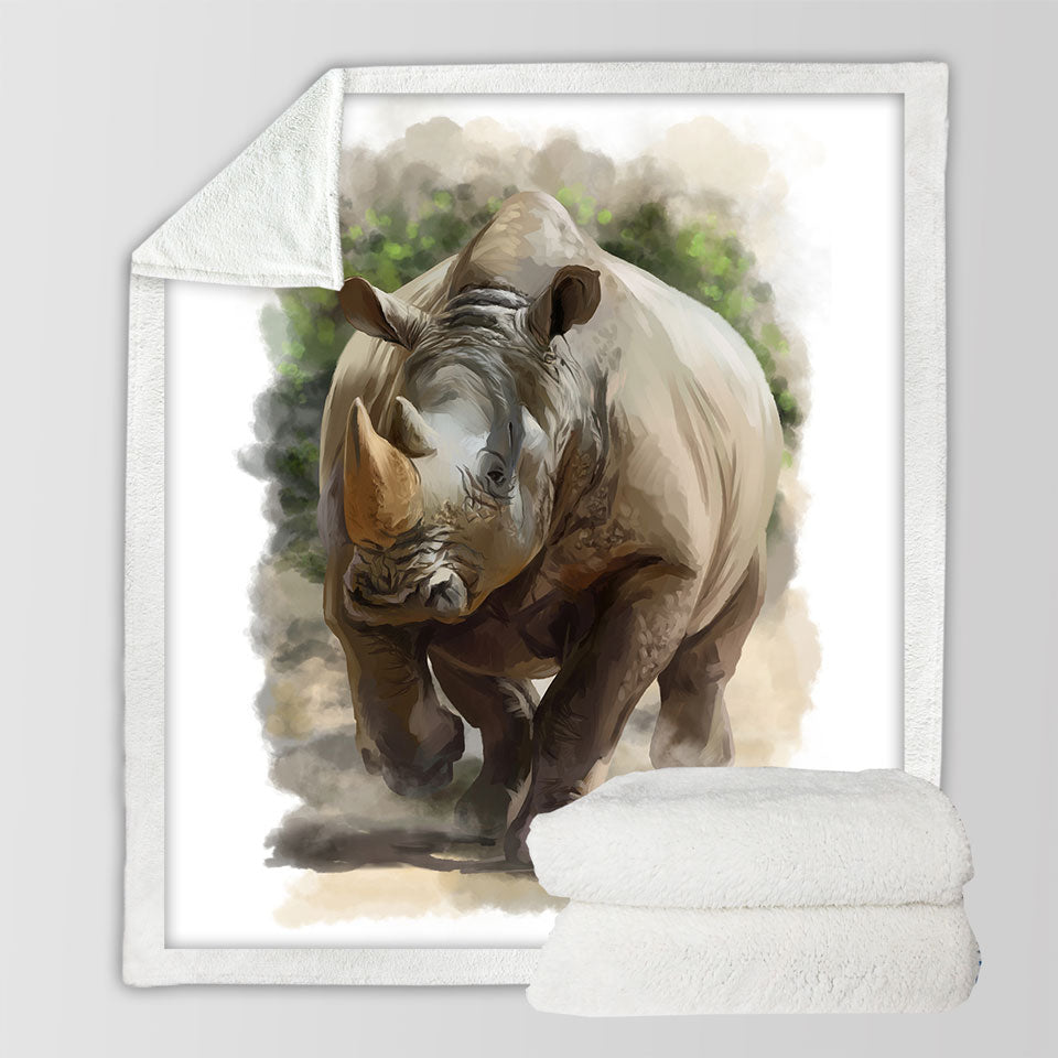 Wildlife Art Painting Rhino Sherpa Blanket