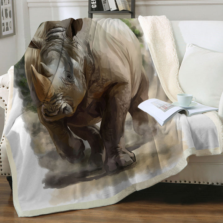 Wildlife Art Painting Rhino Throw Blanket
