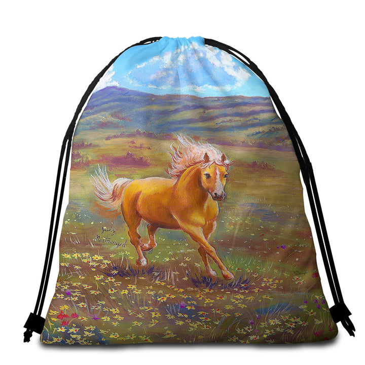 Wildlife Art Painting Running Horse Beach Towels and Bags Set