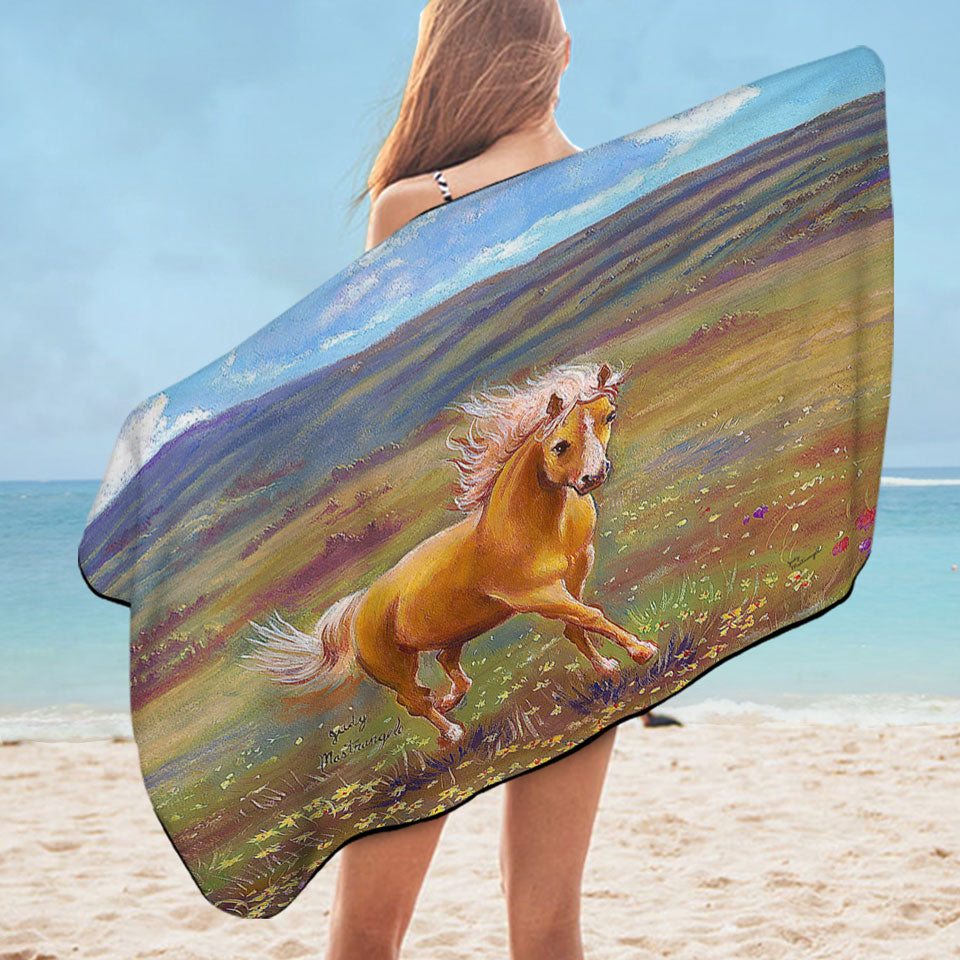 Wildlife Art Painting Running Horse Lightweight Beach Towel