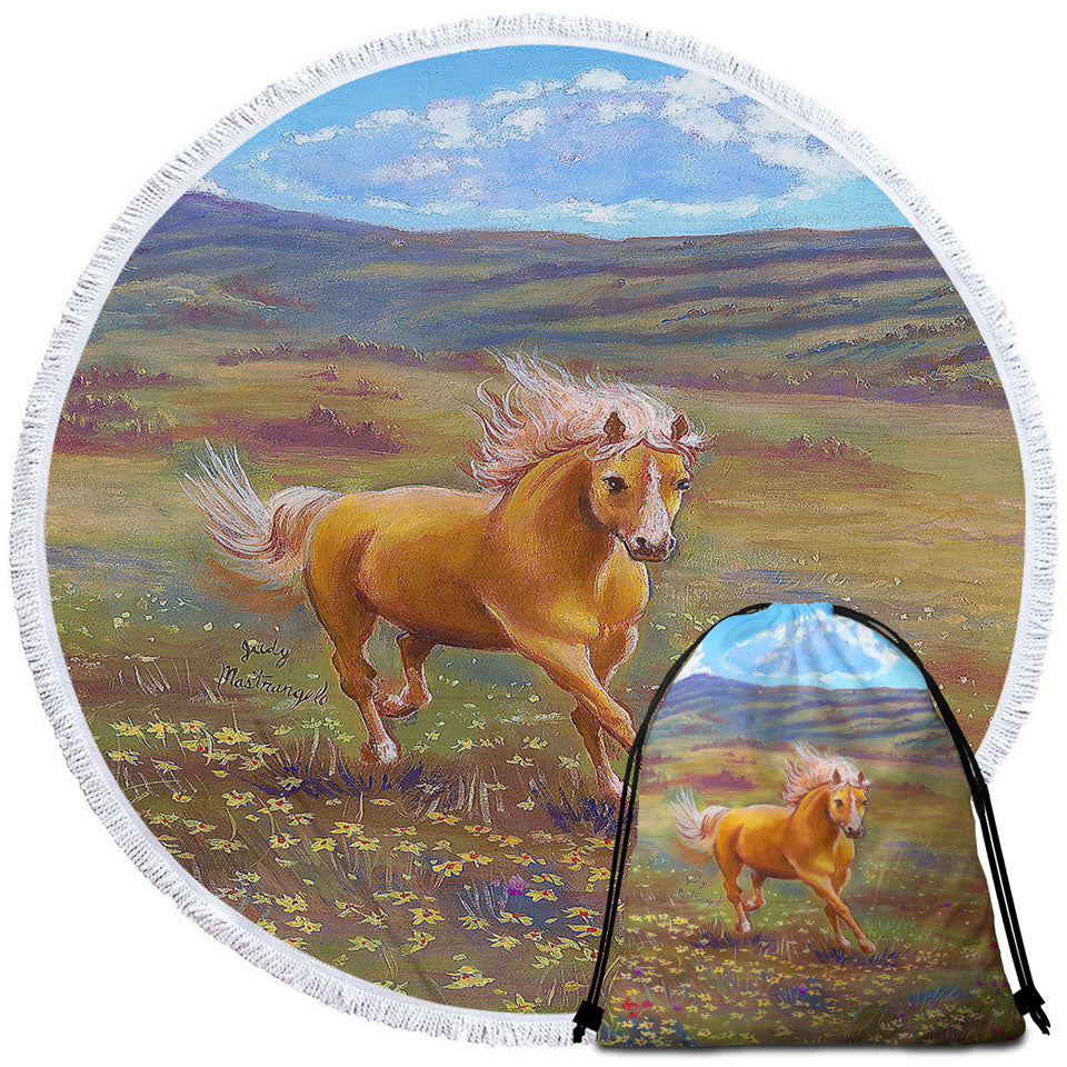 Wildlife Art Painting Running Horse Travel Beach Towel