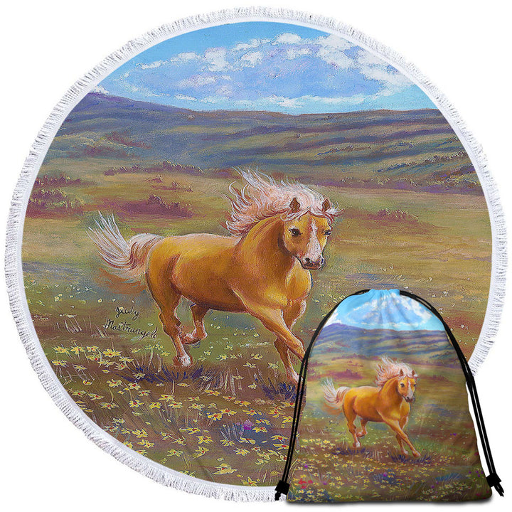 Wildlife Art Painting Running Horse Travel Beach Towel