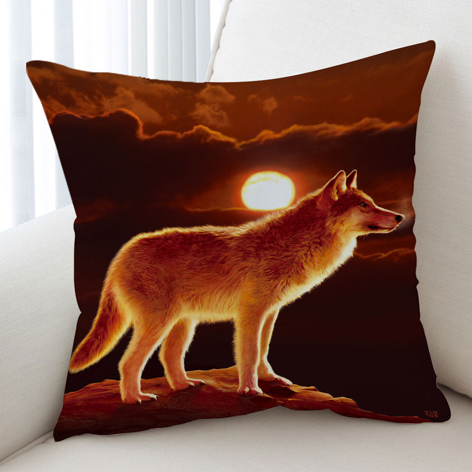 Wildlife Art Sunset Wolf Cushion Cover