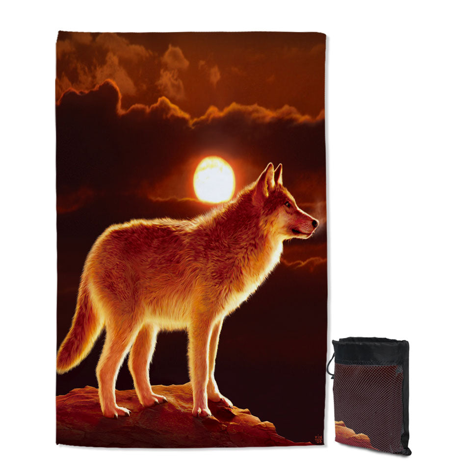 Wildlife Art Sunset Wolf Thin Beach Towels