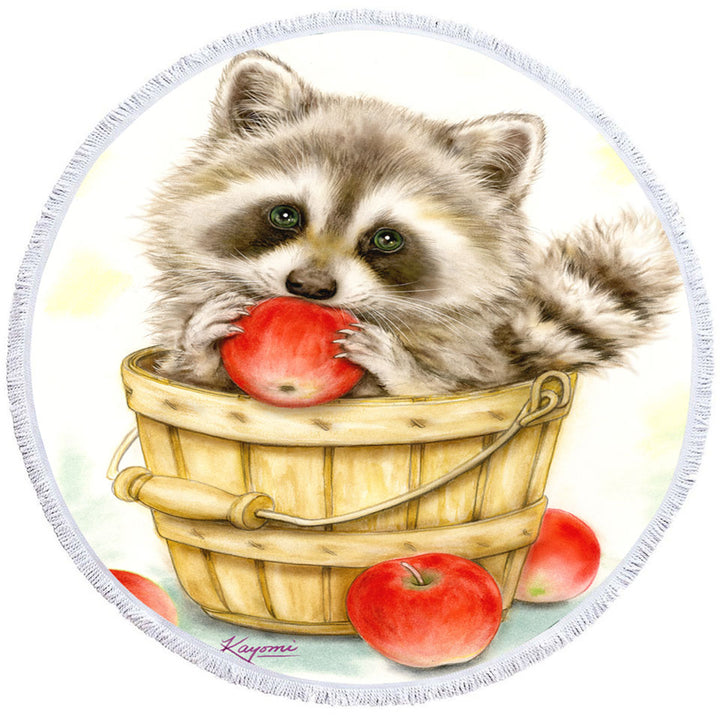 Wildlife Cute Animal Art Apple Basket Raccoon Circle Beach Towel