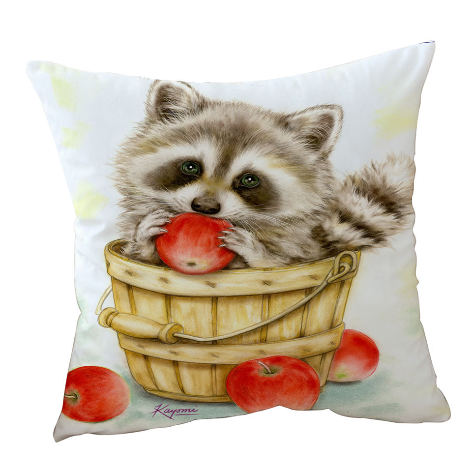 Wildlife Cute Animal Art Apple Basket Raccoon Cushion Covers