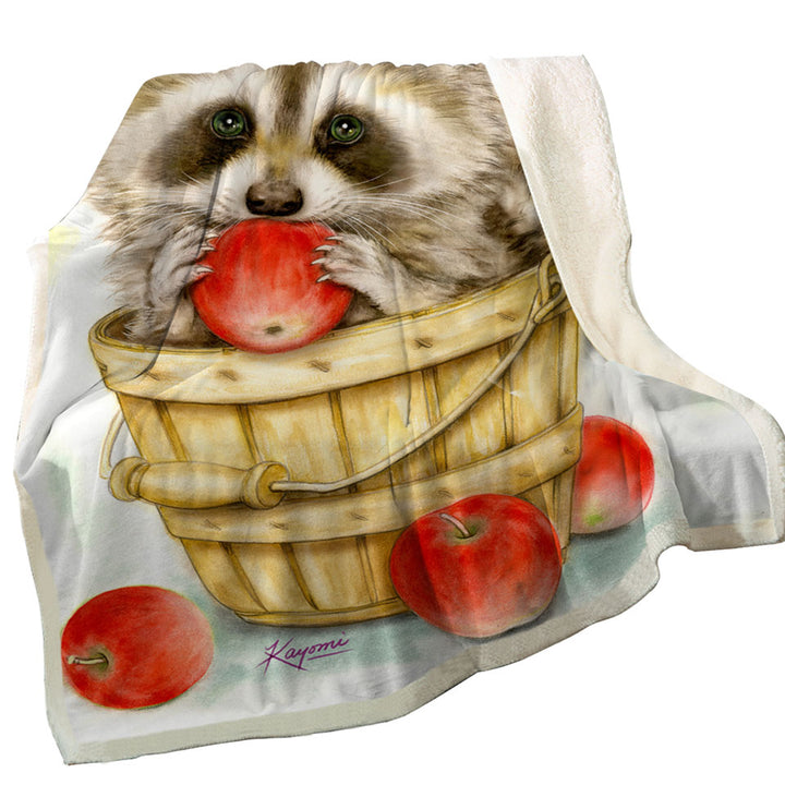 Wildlife Cute Animal Art Apple Basket Raccoon Lightweight Blankets for Kids