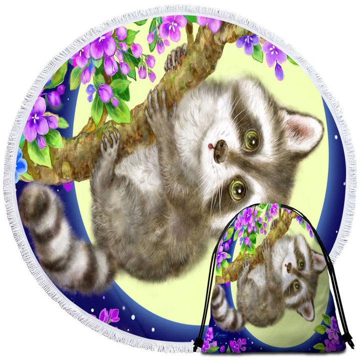 Wildlife Cute Animal Art Moonlight Raccoon Big Beach Towels