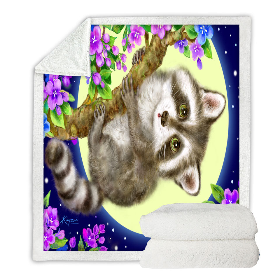 Wildlife Cute Animal Art Moonlight Raccoon Couch Throws