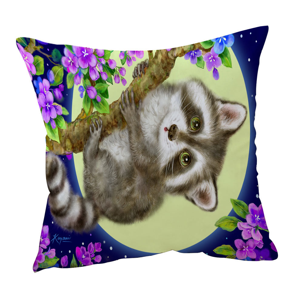 Wildlife Cute Animal Art Moonlight Raccoon Cushion Cover