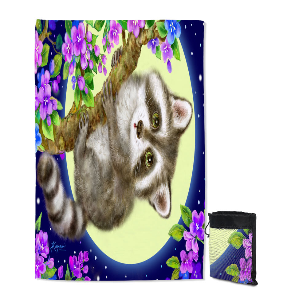 Wildlife Cute Animal Art Moonlight Raccoon Lightweight Beach Towel