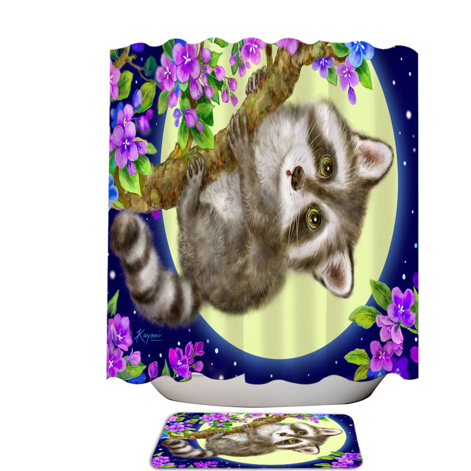 Wildlife Cute Animal Art Moonlight Raccoon Shower Curtains