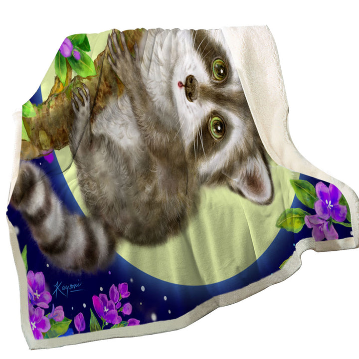 Wildlife Cute Animal Art Moonlight Raccoon Sofa Blankets