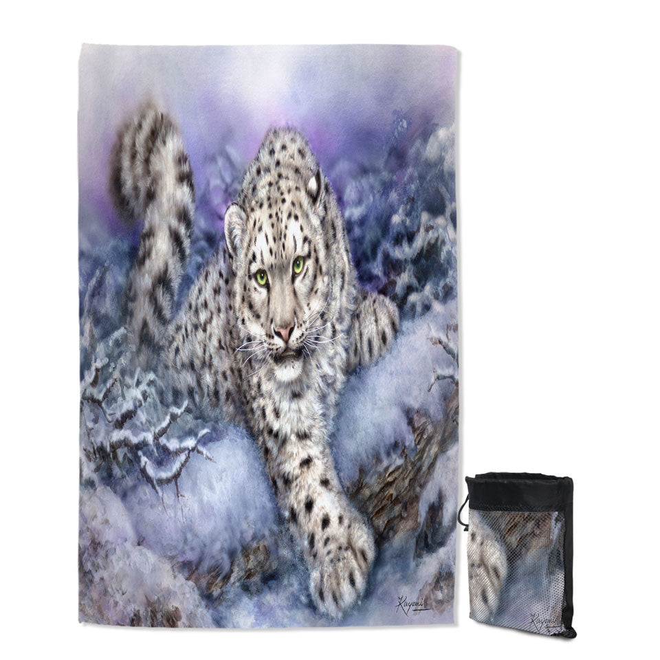 Wildlife Drawings Snow Forest White Leopard Unique Beach Towels