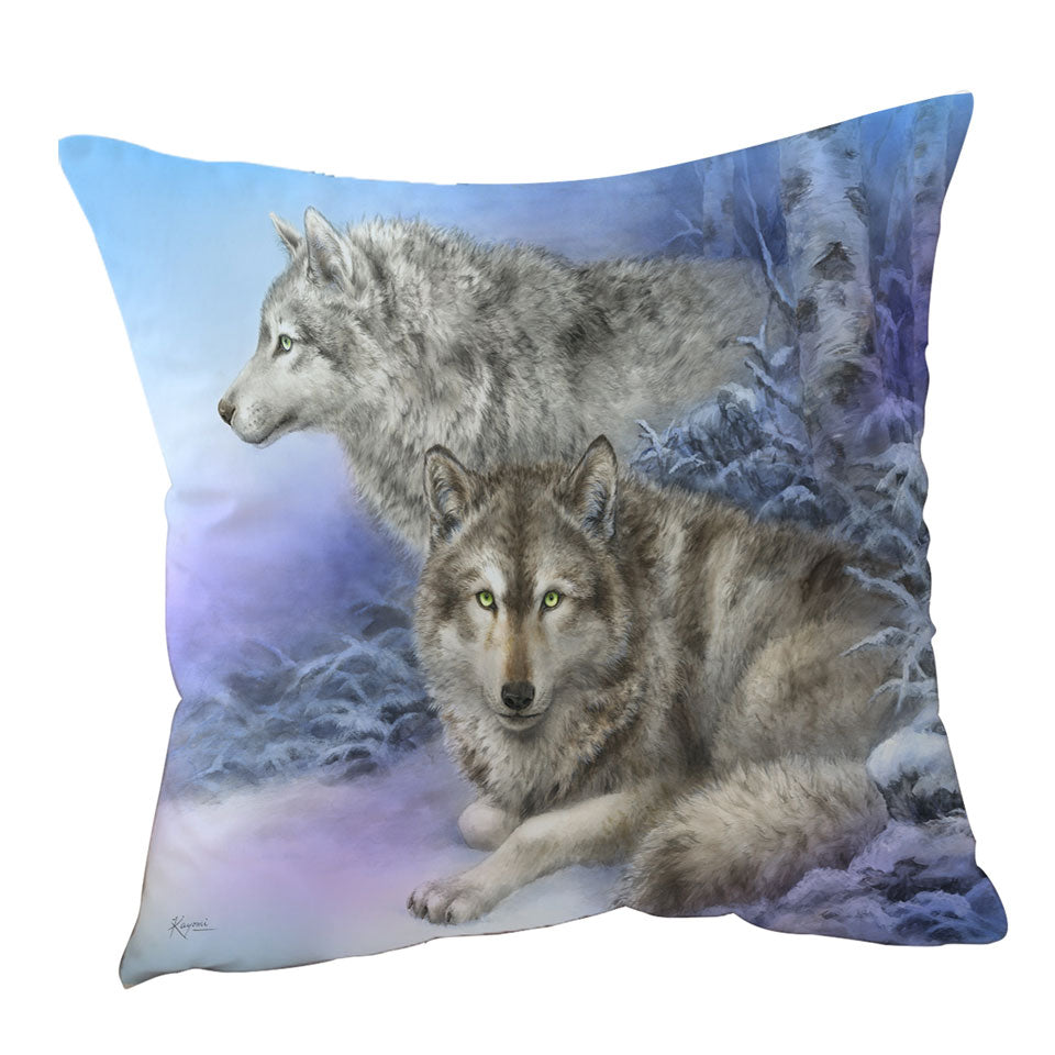 Wildlife Drawings Snow Forest Wolves Cushions