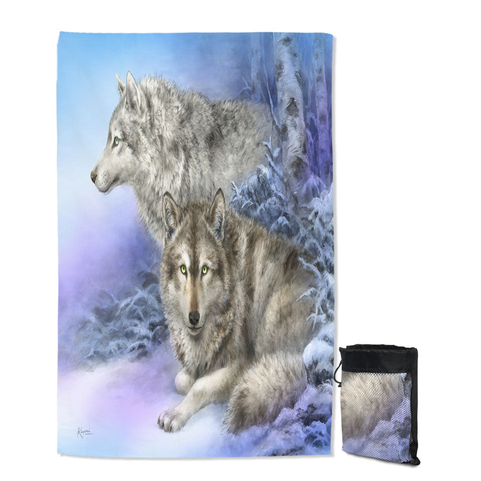 Wildlife Drawings Snow Forest Wolves Microfiber Towels For Travel