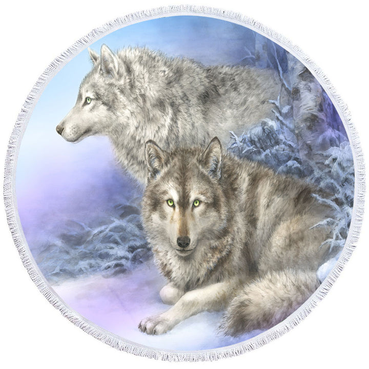 Wildlife Drawings Snow Forest Wolves Microfibre Beach Towels