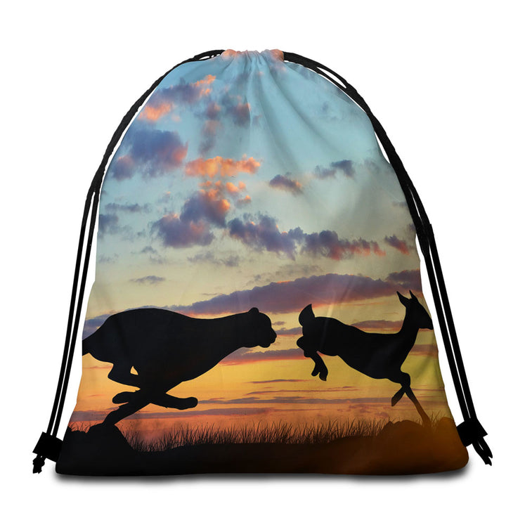 Wildlife Sunset Beach Towel Bags Cheetah VS Impala